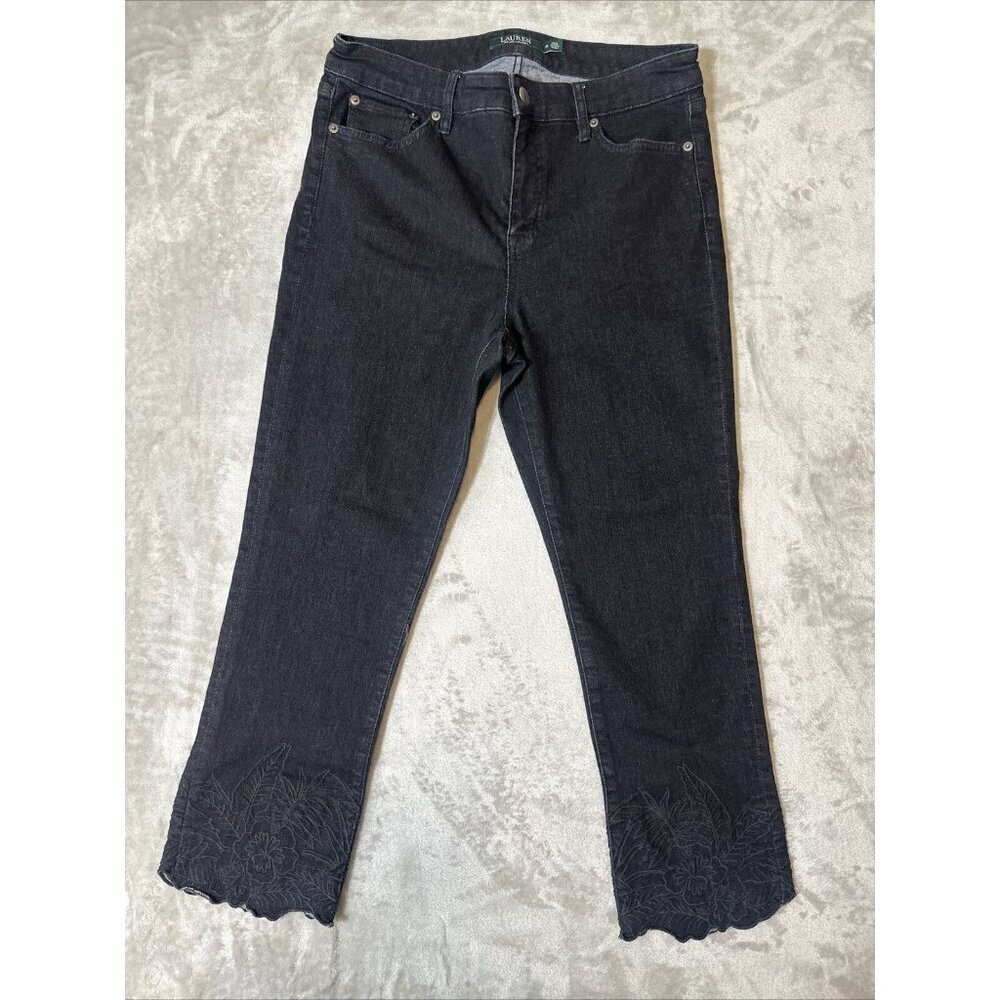 Women’s Lauren Ralph Lauren Denim Jeans Embroidery Flowers Black 10